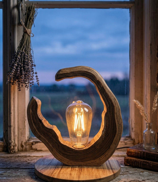 Crescent Moon Wood Lamp