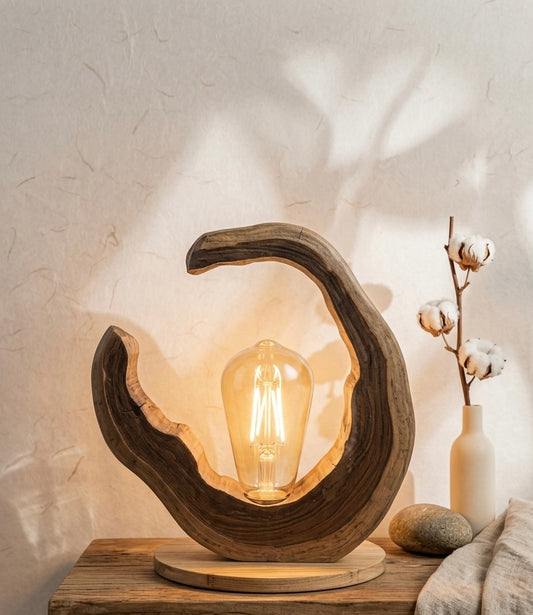 Crescent Moon Wood Lamp
