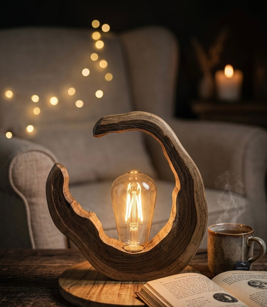 Crescent Moon Wood Lamp