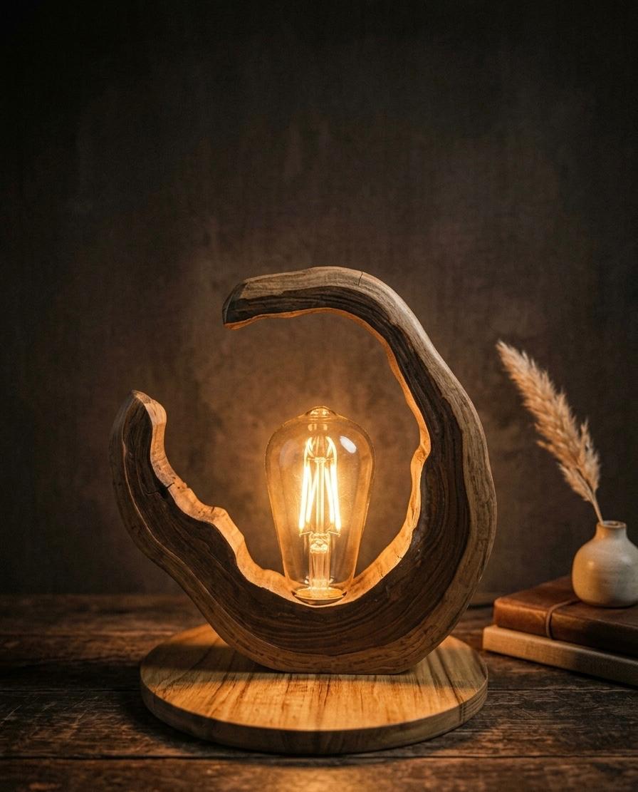 Crescent Moon Wood Lamp