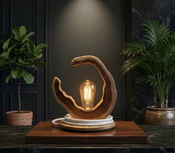 Crescent Moon Wood Lamp