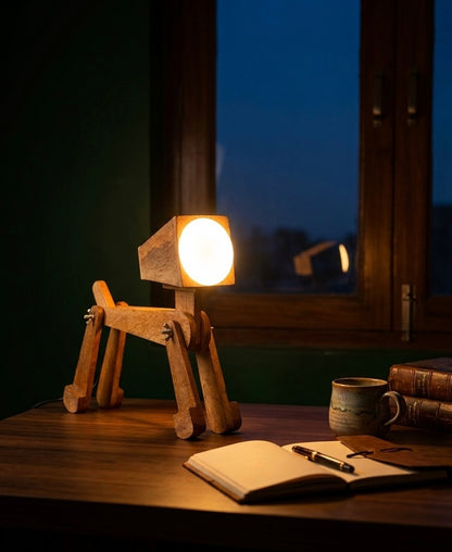 Wooden Dog Lamp — Handcrafted Poseable Figure Light