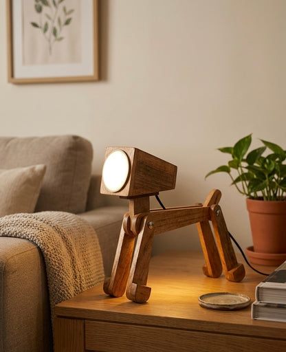 Wooden Dog Lamp — Handcrafted Poseable Figure Light