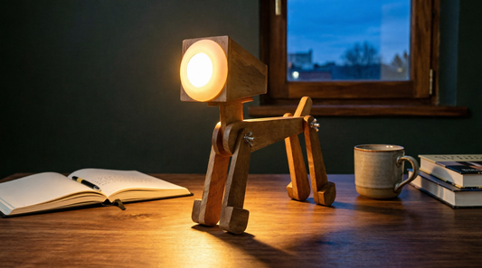 Wooden Dog Lamp — Handcrafted Poseable Figure Light