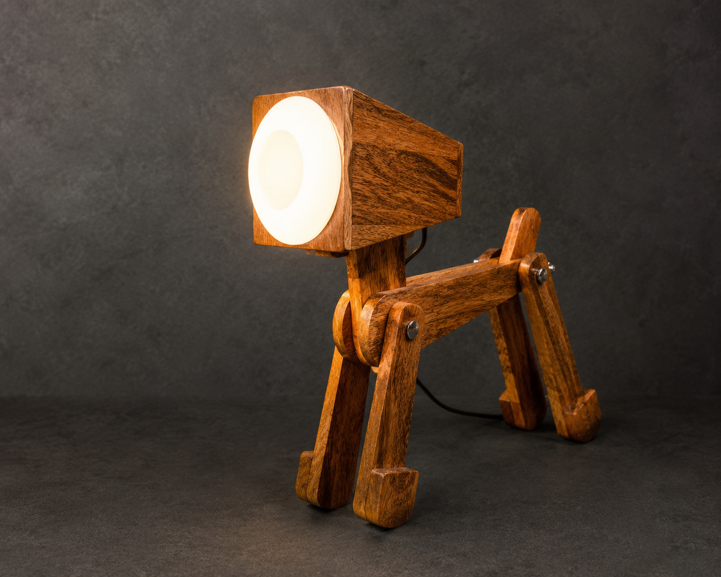 Wooden Dog Lamp — Handcrafted Poseable Figure Light