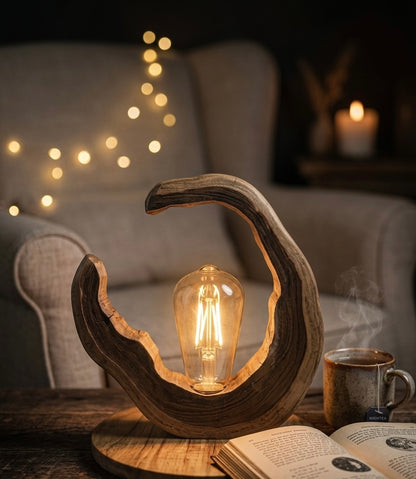 Crescent Moon Wood Lamp